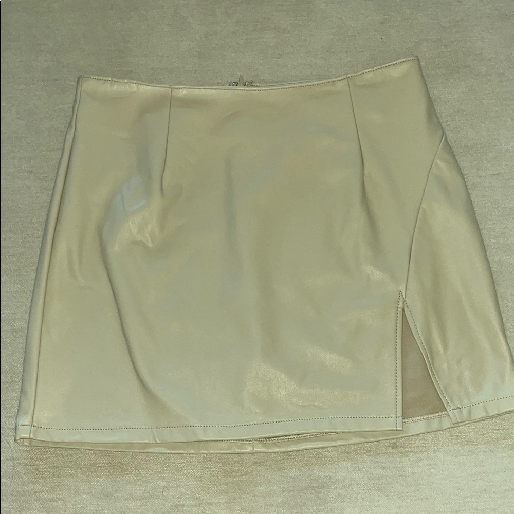 Cream Faux Leather Skirt